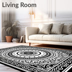 Black White Intricate Floral Mandala Rug