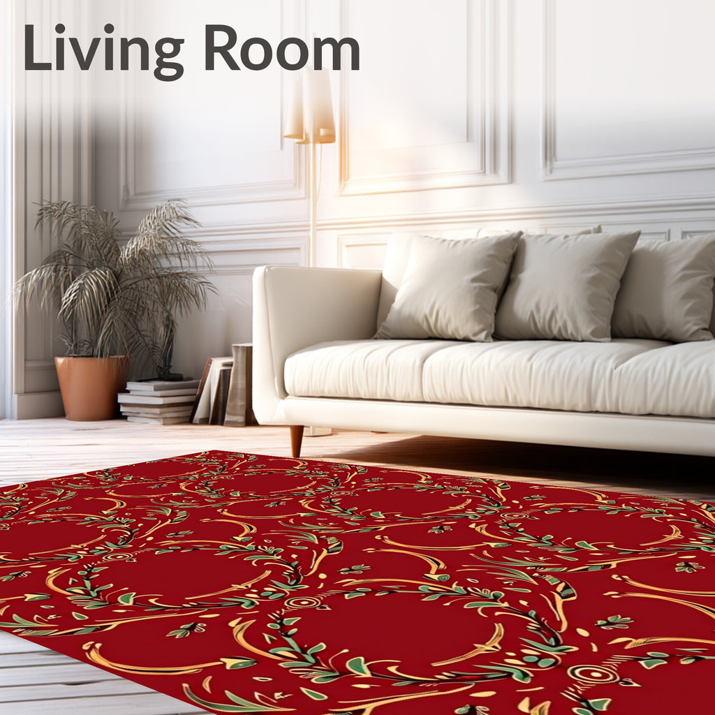 Crimson Gold Green Floral Wreath Rug