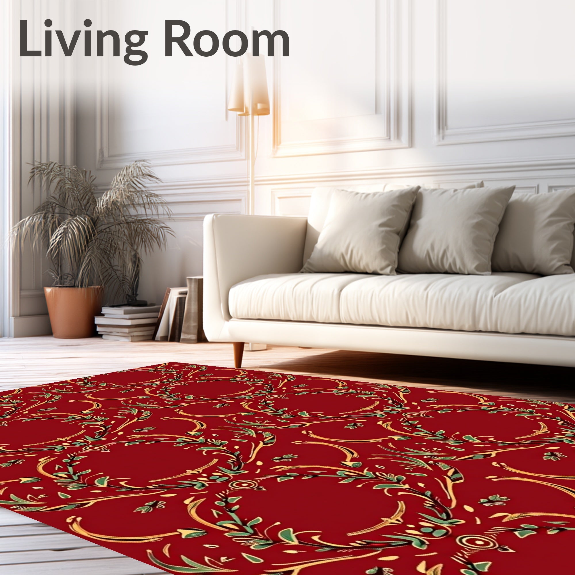 Crimson Gold Green Floral Wreath Rug