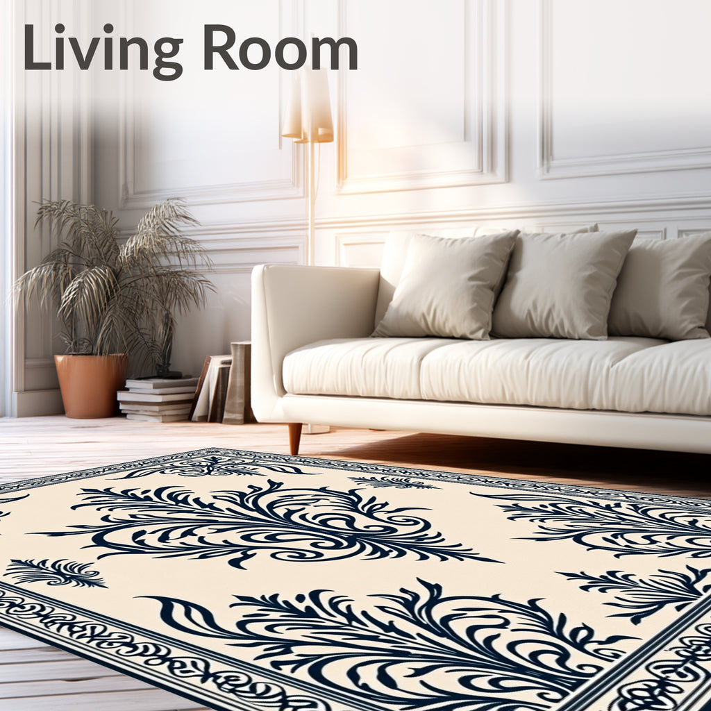 Cream Sapphire Floral Border Accent Rug