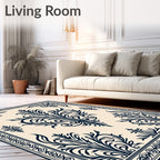 Cream Sapphire Floral Border Accent Rug