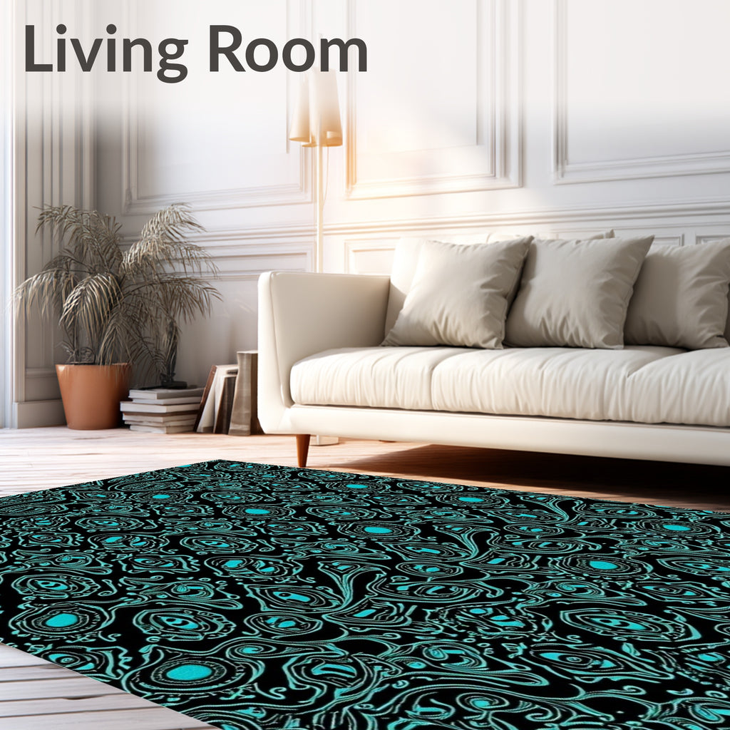 Turquoise Abstract Organic Swirls Rug