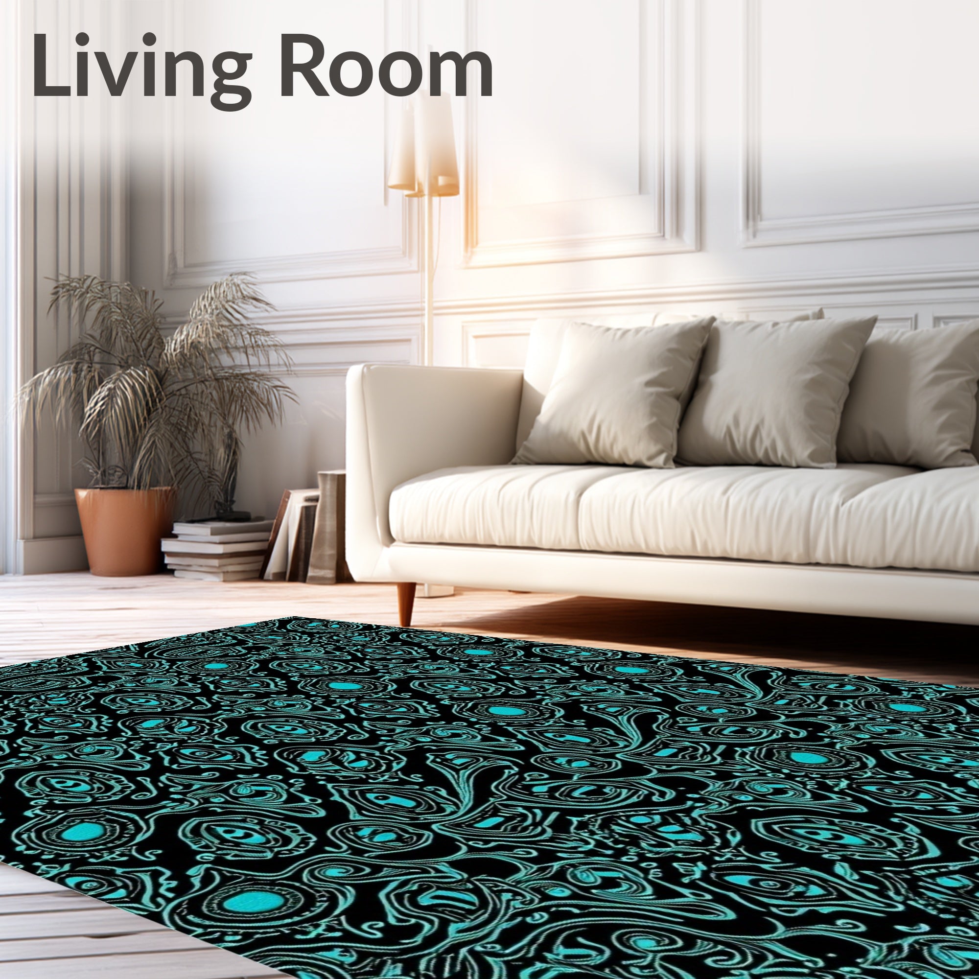 Turquoise Abstract Organic Swirls Rug