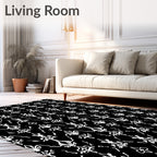 Black White Damask Scrollwork Rug