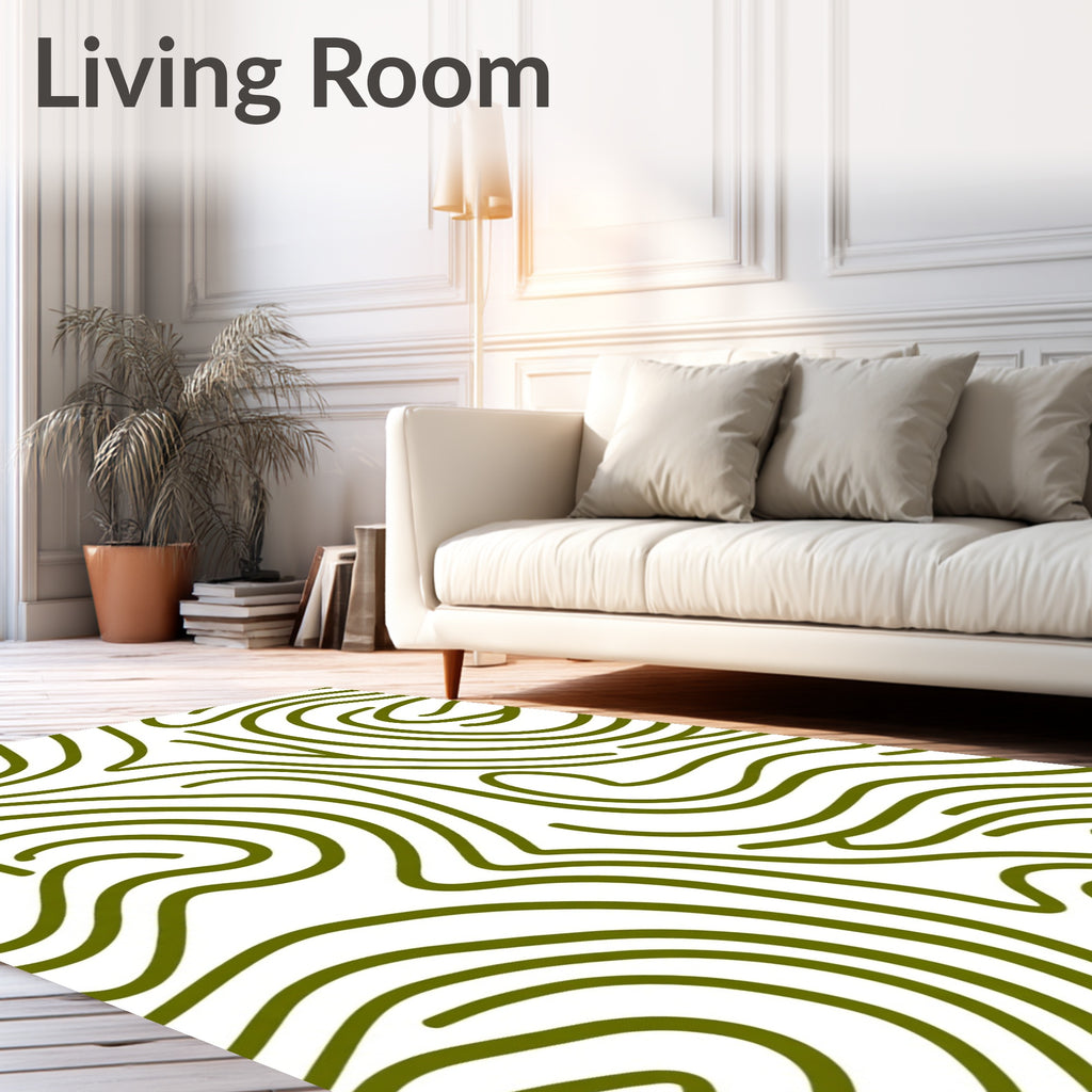 Olive Green Abstract Contour Lines Rug