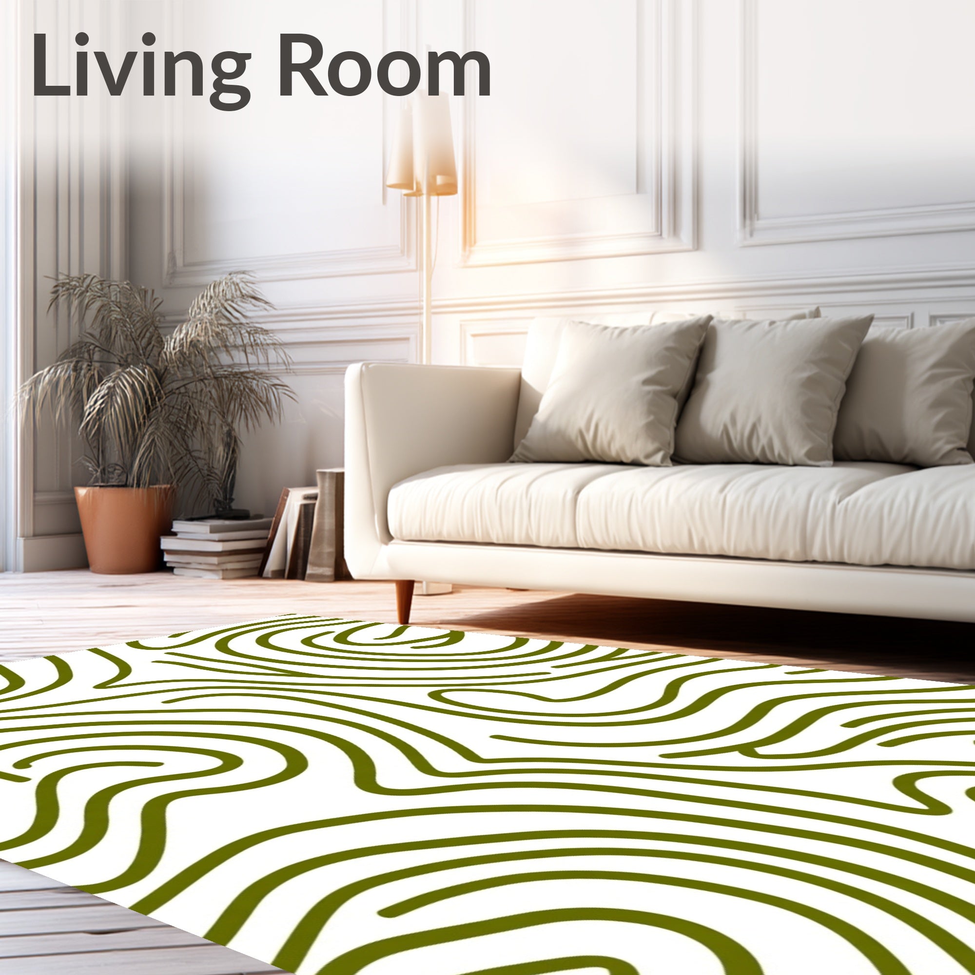 Olive Green Abstract Contour Lines Rug