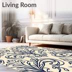 Navy Cream Floral Scroll Composed Rug