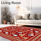Red Gold Penguin Christmas Trees Rug