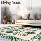 Deep Green Floral Medallion Border Rug