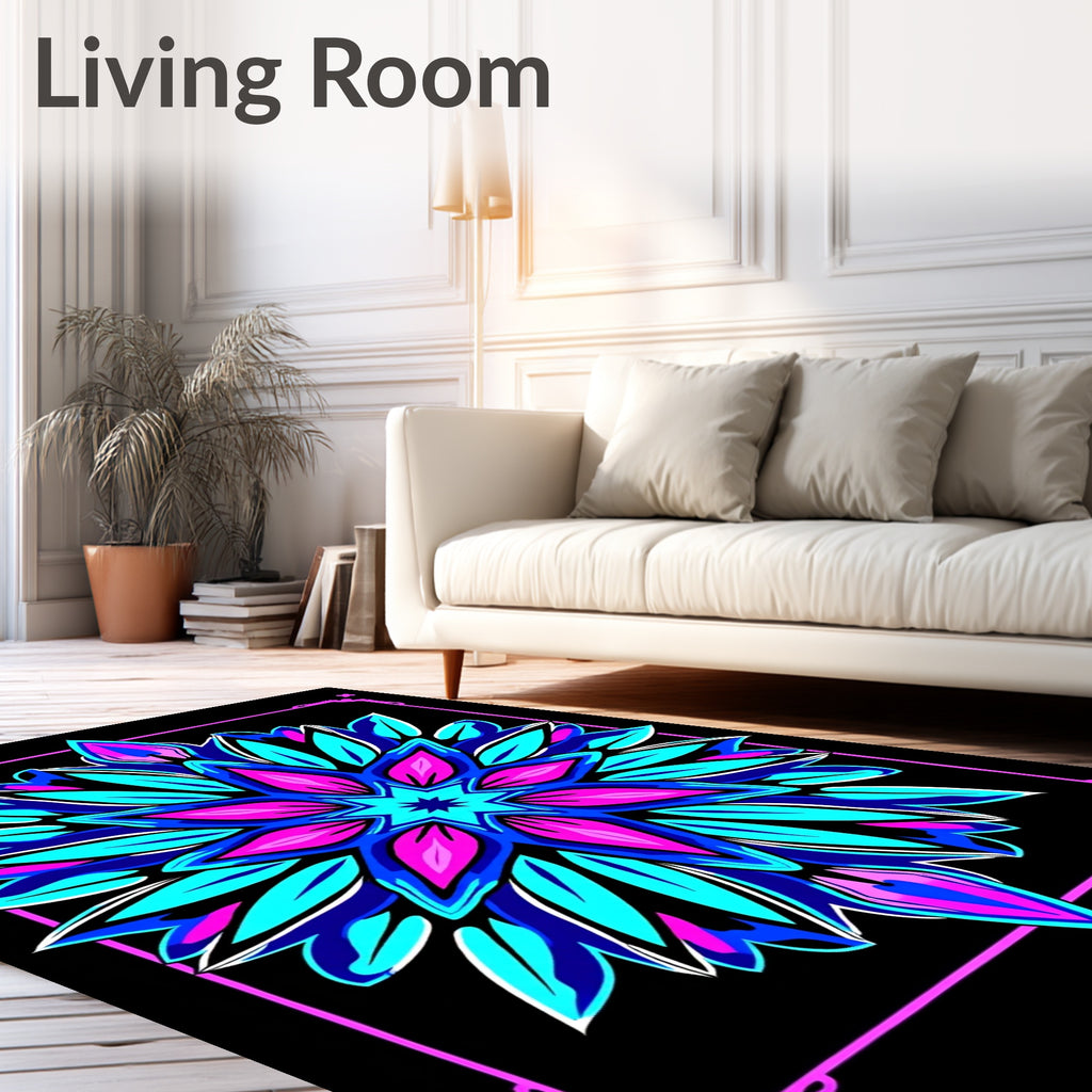 Vibrant Blue Pink Starburst Mandala Rug