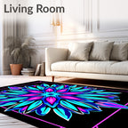 Vibrant Blue Pink Starburst Mandala Rug