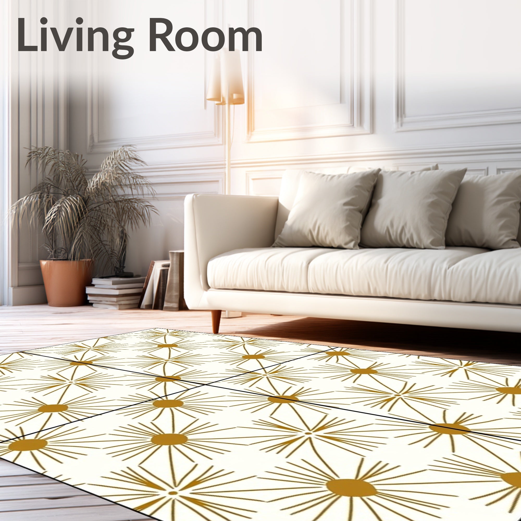 Golden Sunburst Starburst Cream Rug