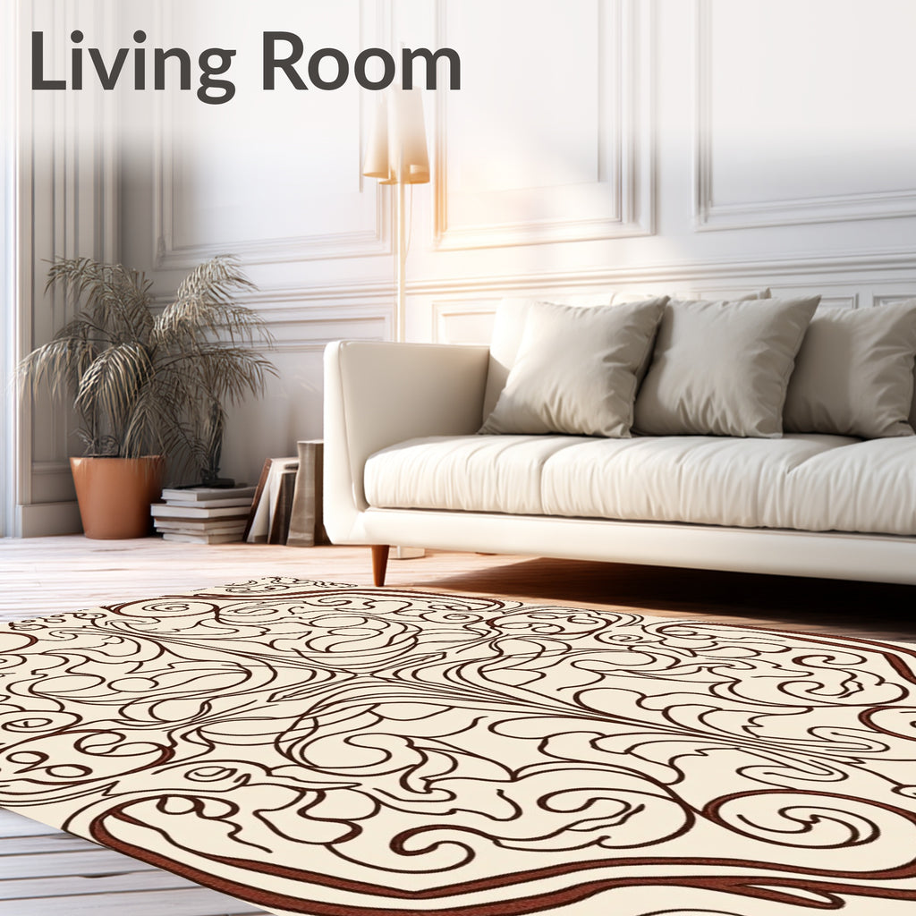 Cream Red Art Nouveau Swirl Rug