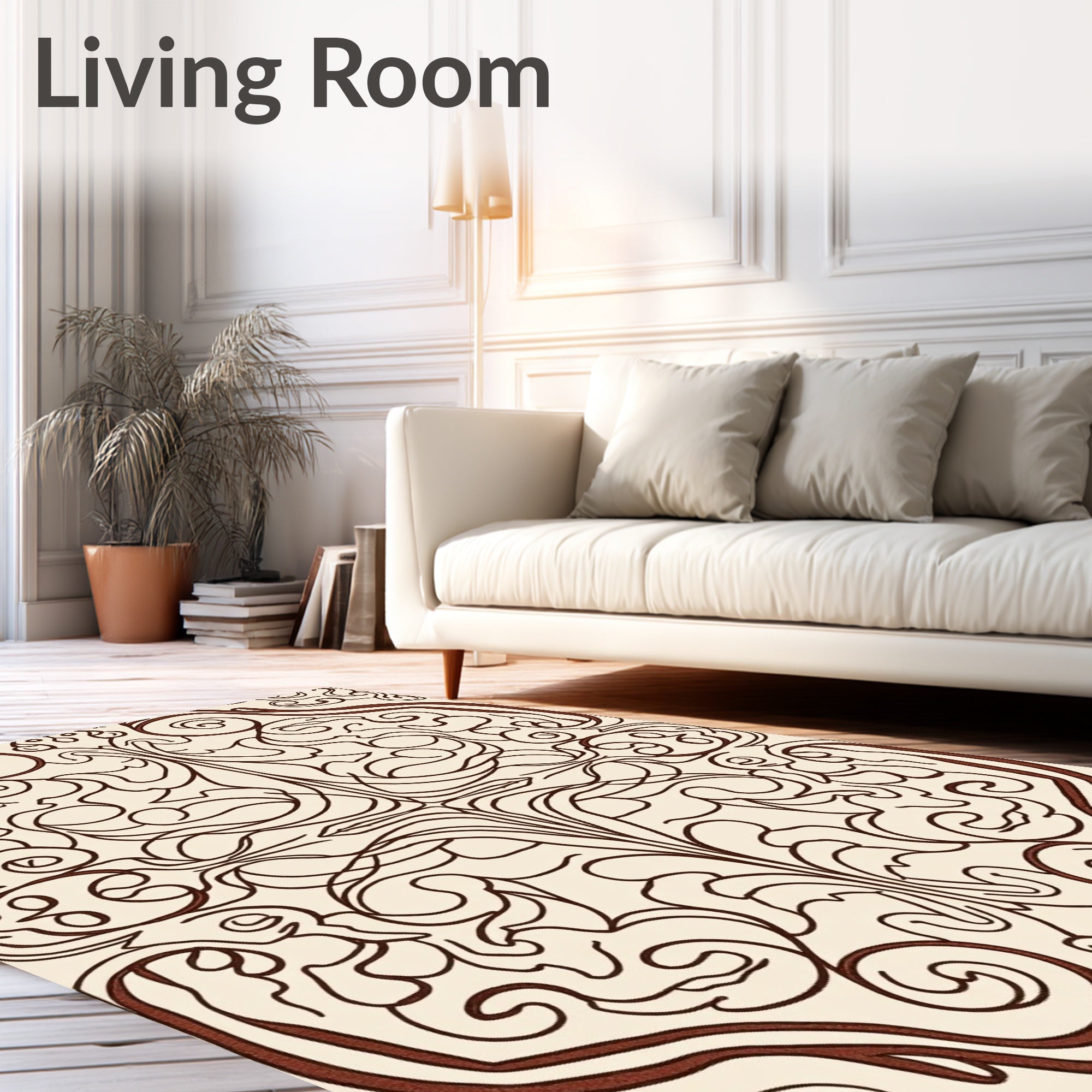 Cream Red Art Nouveau Swirl Rug