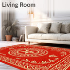 Ornate Scarlet Leaf Medallion Frame Rug