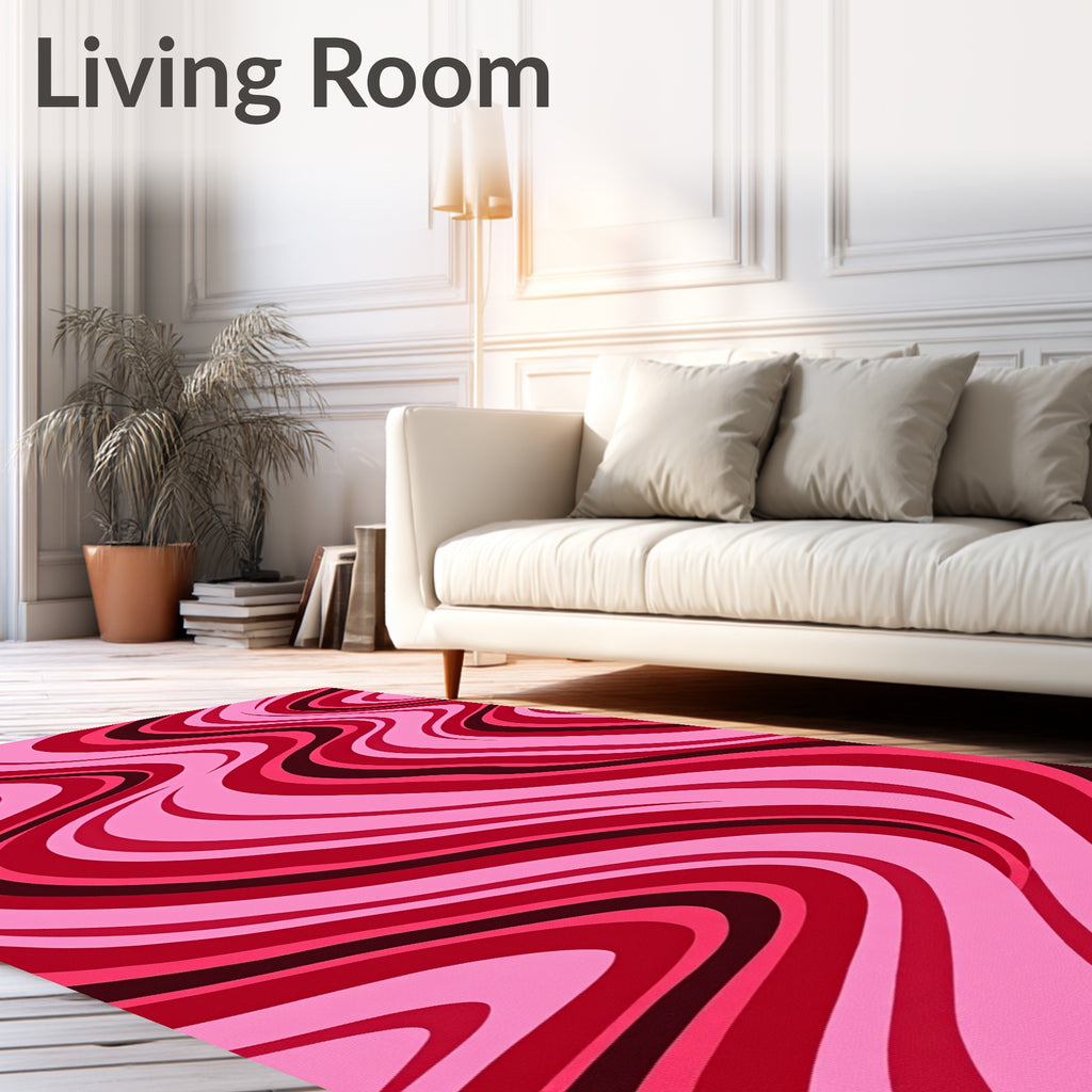 Vibrant Pink Red Swirl Waves Rug