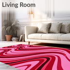 Vibrant Pink Red Swirl Waves Rug
