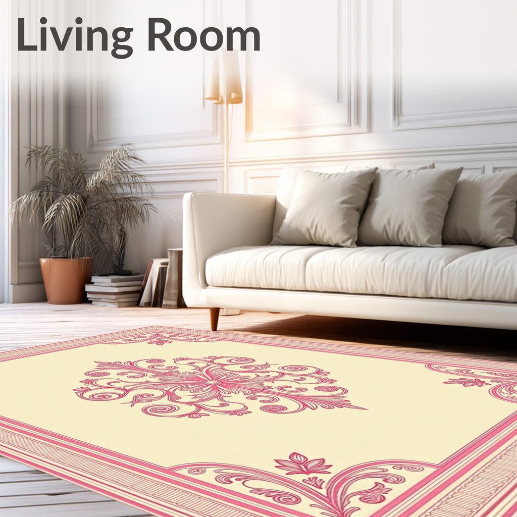 Pink Rococo Scrollwork Medallion Rug