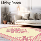 Pink Rococo Scrollwork Medallion Rug