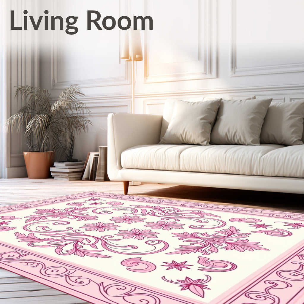 Pink Floral Acanthus Scroll Court Rug