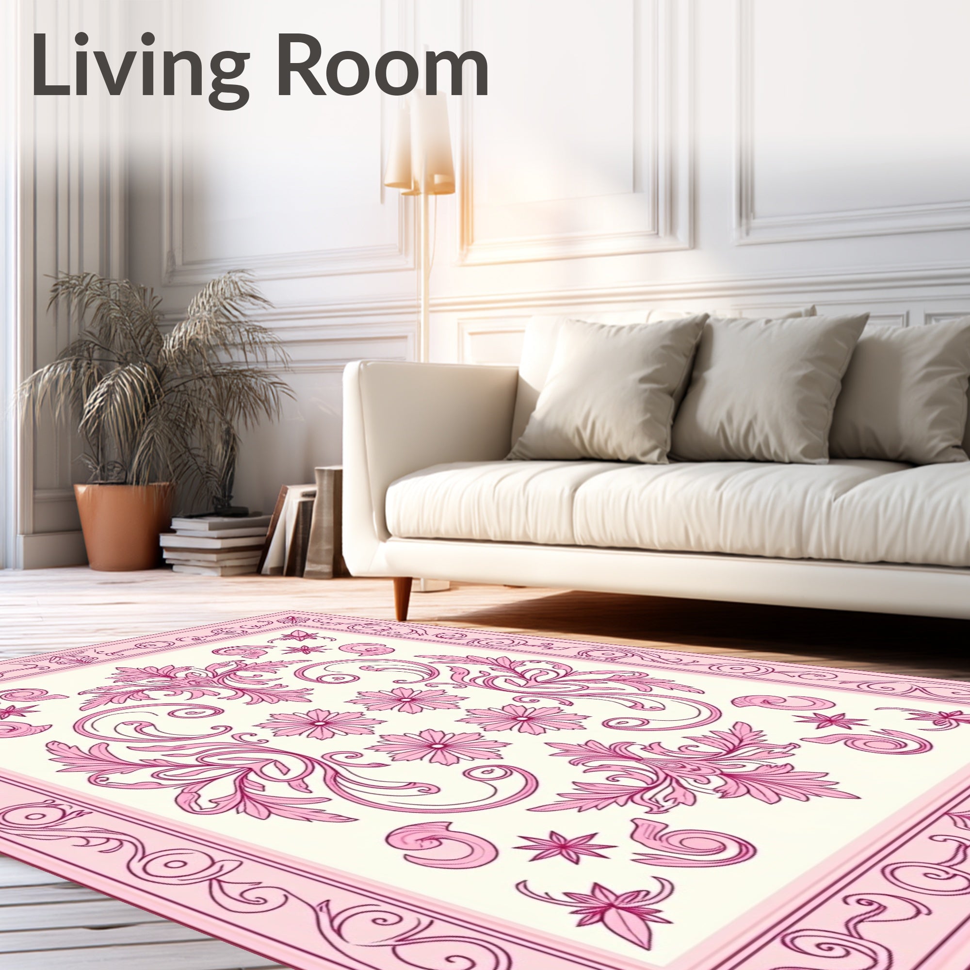 Pink Floral Acanthus Scroll Court Rug