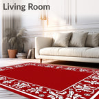 Crimson White Floral Border Accent Rug