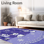 Whimsical Purple Snow Cat Forest Rug