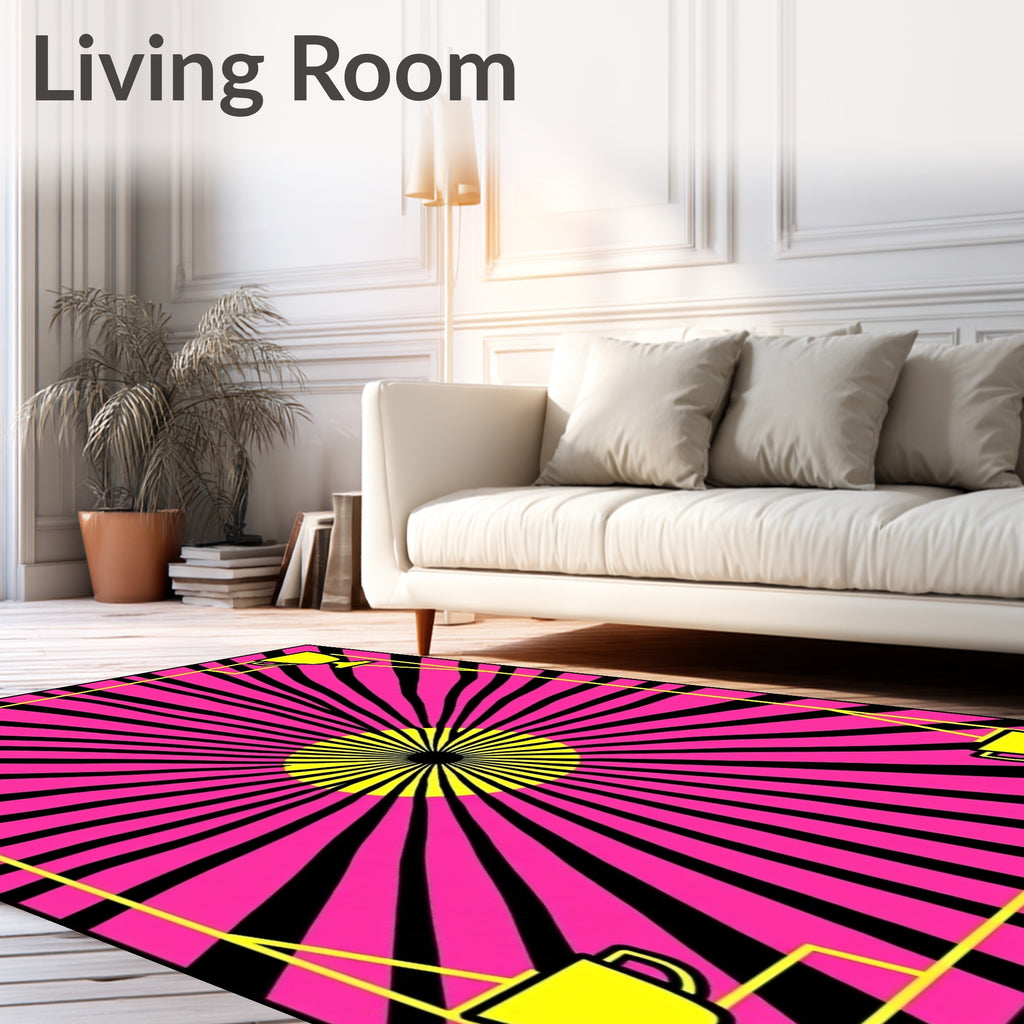 Radiant Pink Yellow Trophy Border Rug