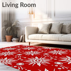 Crimson White Exploding Starburst Arrangement Rug