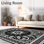 Black White Floral Starburst Mandala Rug