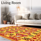 Golden Yellow Red Sunburst Animal Motif Rug