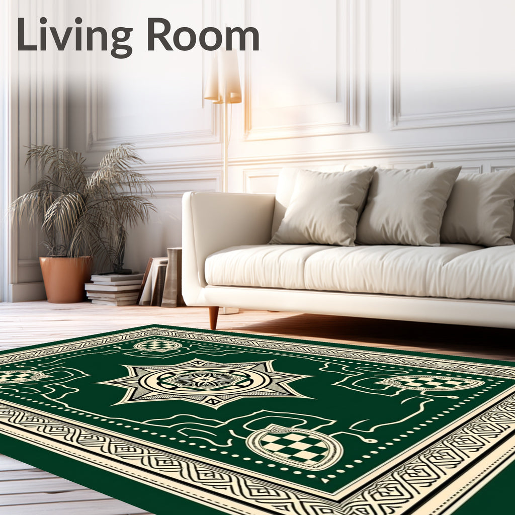 Emerald Green Cream Filigree Medallion Rug