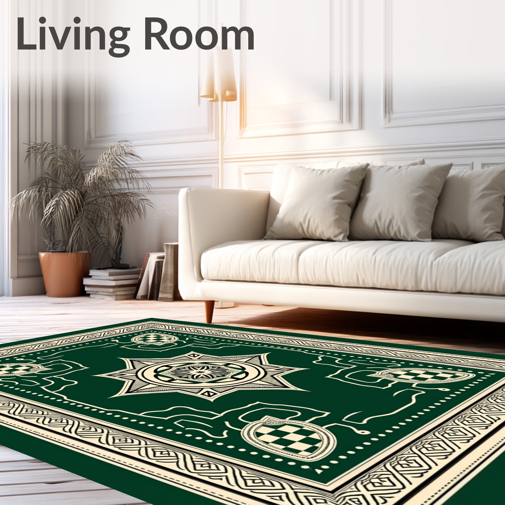 Emerald Green Cream Filigree Medallion Rug