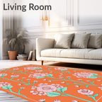 Pink Floral Vines on Orange Background Rug