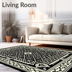 Black White Geometric Lattice Medallion Rug