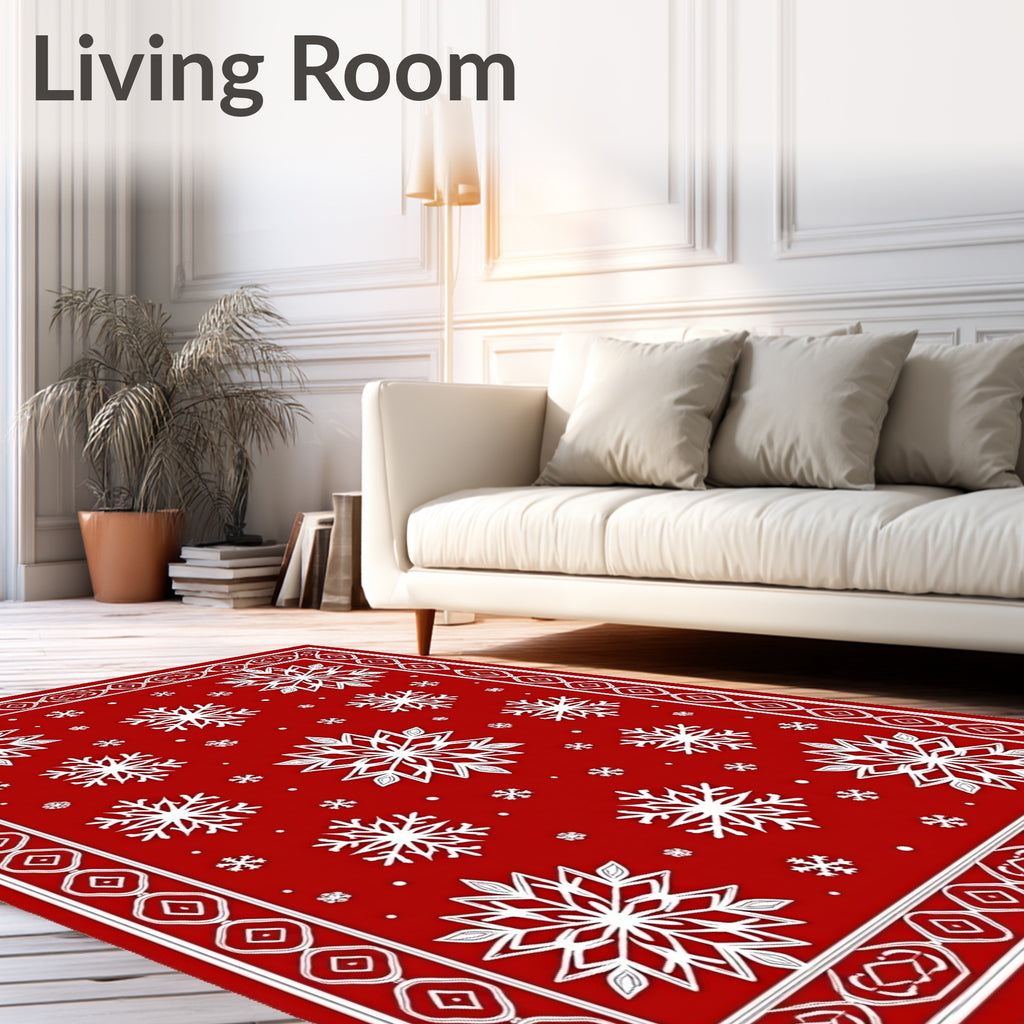 Festive Red Snowflake Scatter Rug