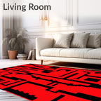 Bold Crimson Labyrinth Blocks Rug