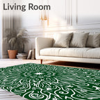 Forest Green White Organic Scroll Mandala Rug