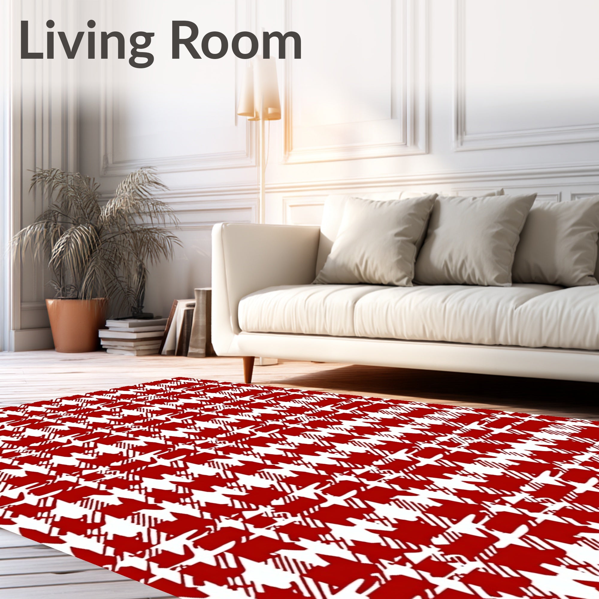 Classic Red Houndstooth Checkered Rug