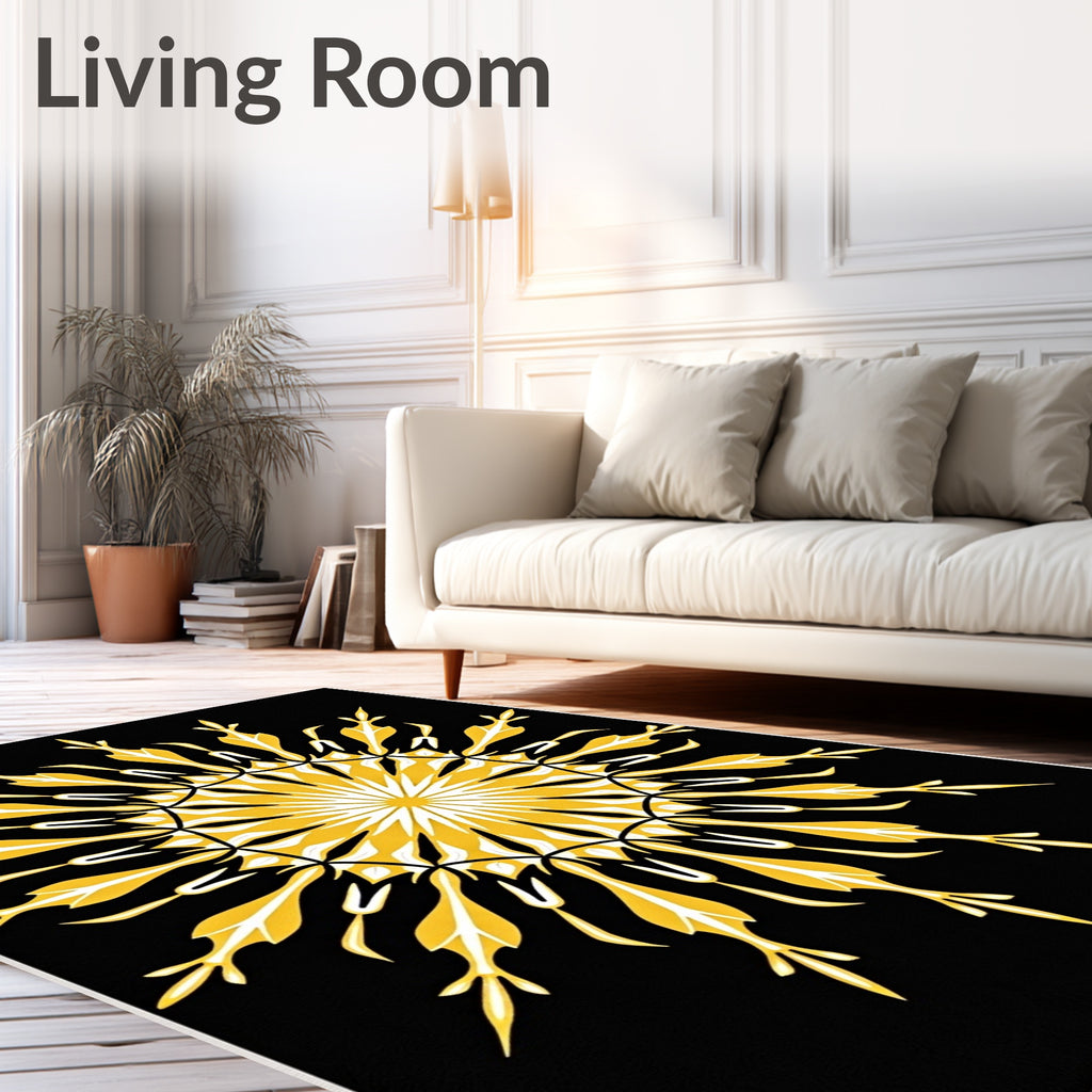 Radiant Yellow Sunburst Mandala Rug