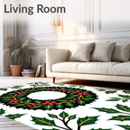 Festive Holly Berry Wreath Arrangement Rug