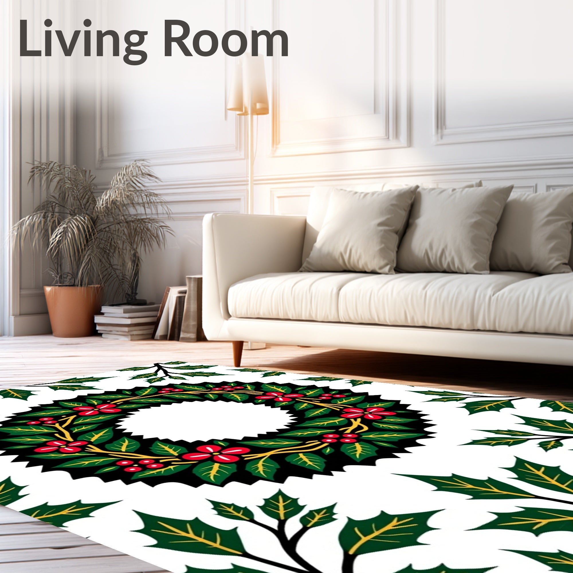 Festive Holly Berry Wreath Arrangement Rug