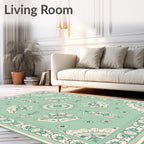Mint Green Floral Medallion Border Rug