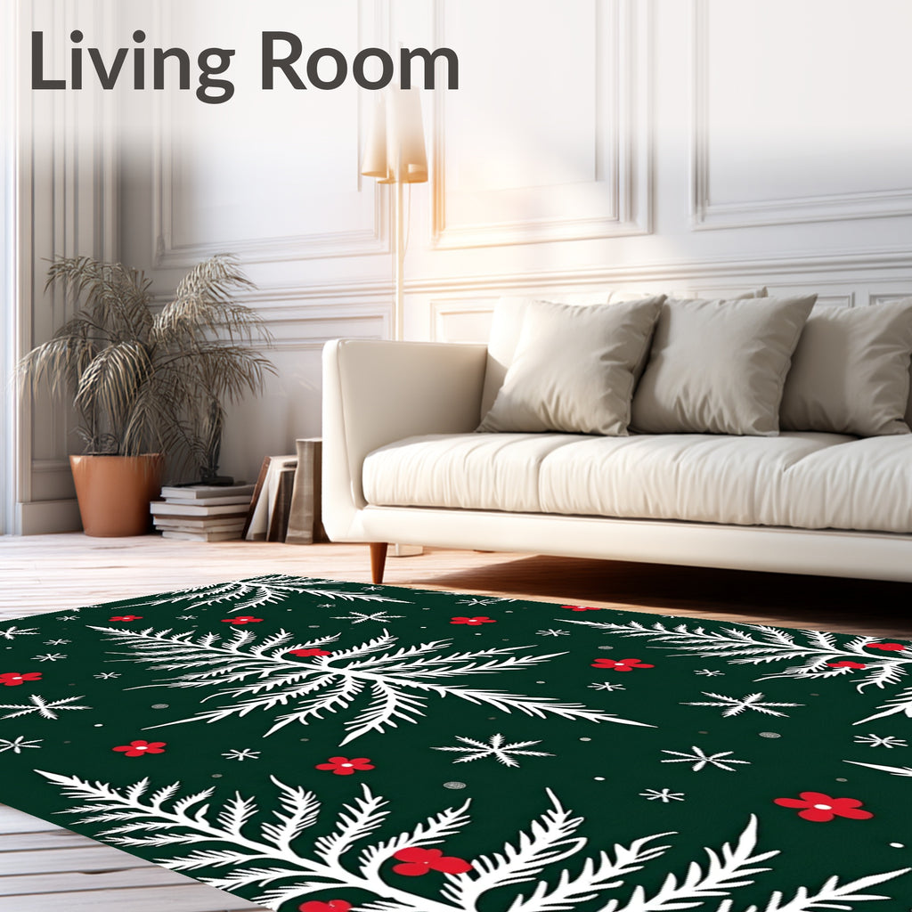 White Pine Tree Red Flower Sprinkle Rug