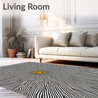 Abstract Gold Sunburst Black White Lines Rug