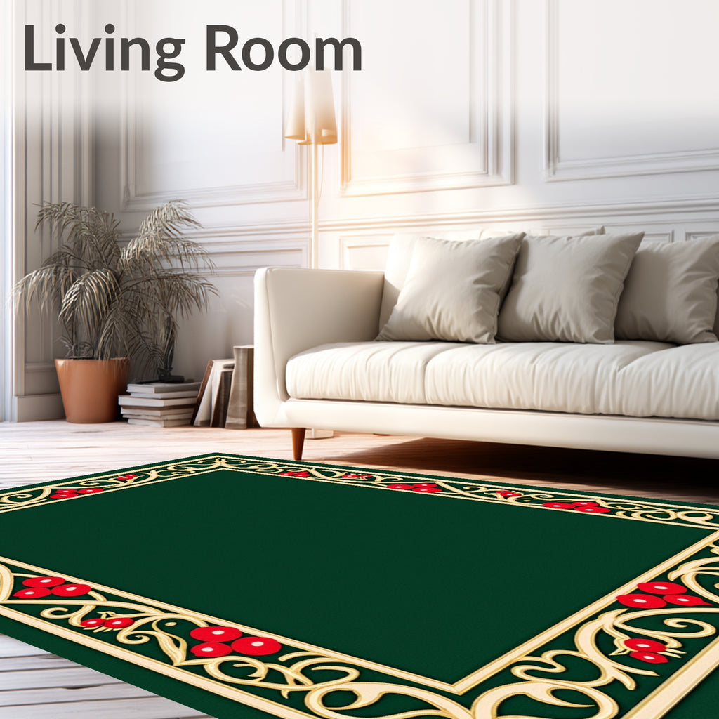 Ornate Gold Berry Vine Border Rug