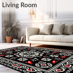 Black Red White Floral Medallion Symmetry Rug
