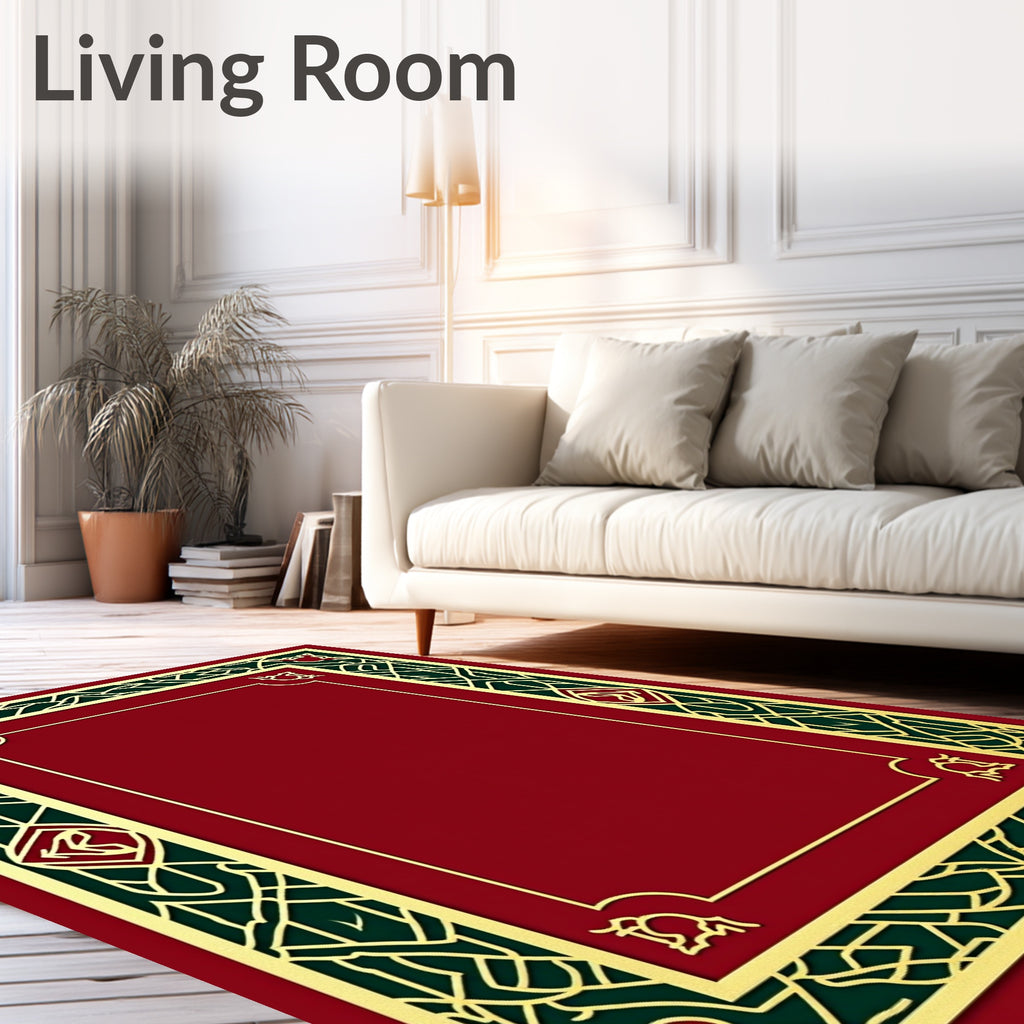 Elegant Red Green Golden Border Rug
