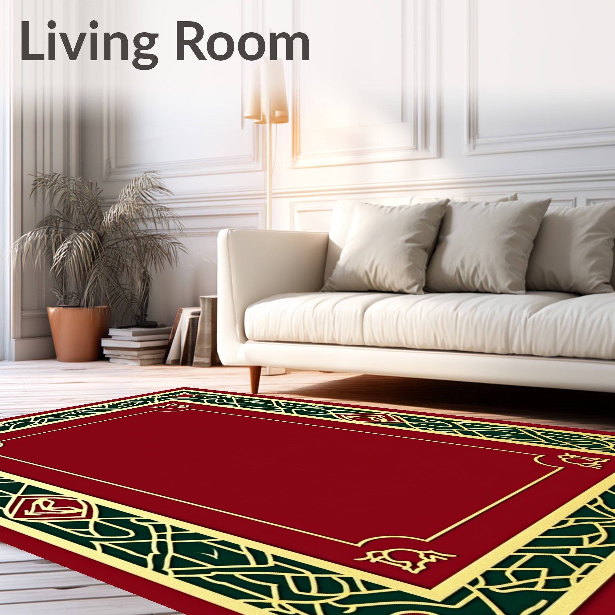 Elegant Red Green Golden Border Rug