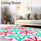 Red Snowflake Teal Arabesque Cream Rug